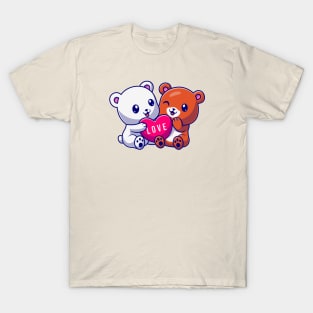 Cute Bear And Cute Polar Bear Cartoon T-Shirt